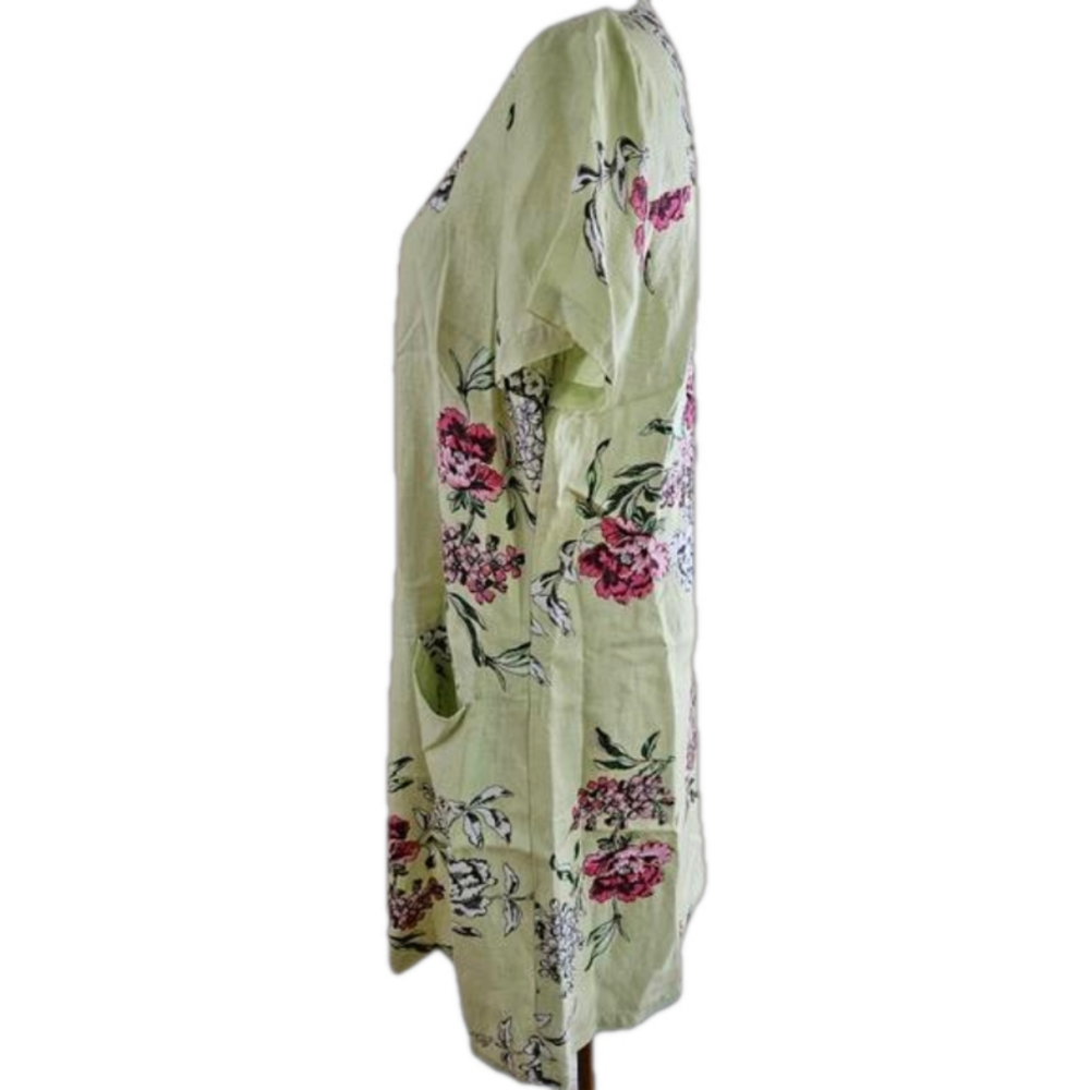 Joules Linen Green Floral Front Pockets Short Sleeve Shift Dress-Size 10 - Picture 2 of 6